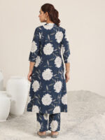 Blue Printed Poly Crepe Cord Set - Image 3