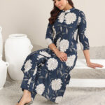 Blue Printed Poly Crepe Cord Set