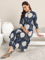 Blue Printed Poly Crepe Cord Set