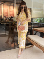 Yellow Printed Cotton Cord Set