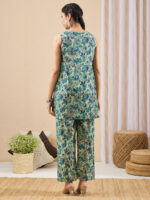 Light Green Pure Cotton Floral Printed A-Line Cord Set - Image 3