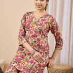 Mint Color Cotton Floral Printed A-Line Cord Set