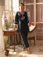 Navy Blue Pure Cotton Yoke Embroidered Straight Cord Set