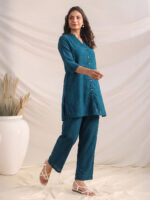 Teal Blue Dobby Chiffon Solid Straight Cord Set - Image 2