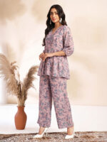 Baby Pink Georgette Floral Printed A-Line Cord Set - Image 3