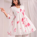 Off White Dobby Georgette Abstract Gathered Cord Set