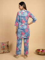 Blue Pure Cotton Floral Printed Straight Cord Set - Style 04601 - Image 3