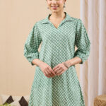 Green Pure Cotton Ethnic Motifs Printed A-Line Short Kurti