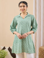 Green Pure Cotton Ethnic Motifs Printed A-Line Short Kurti