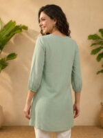 Mint Green Rayon Embroidered Straight Short Kurti - Image 2