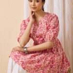 Pink Pure Cotton Floral Printed A-Line Short Kurti
