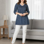 Indigo Pure Cotton Ethnic Motifs Printed Straight Short Kurti