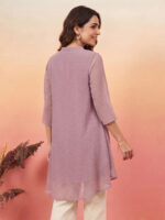 Lavender Dobby Chiffon Solid A-Line Short Kurti - Image 2