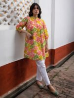 Multicolor Pure Cotton Floral Printed A-Line Short Kurti - Image 2