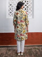 Beige Pure Cotton Floral Printed A-Line Short Kurti - Image 3