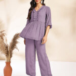 Lavender Dobby Chiffon Self Design Peplum Cord Set