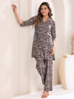 Beige Pure Cotton Floral Printed Straight Cord Set - Image 2