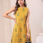 Mustard Pure Cotton Floral Printed A-Line Kurta with Culotte Pant Cord Set