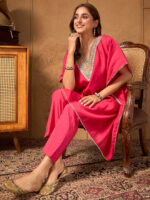 Pink Silk Blend Embroidered Kaftan Cord Set - Image 2
