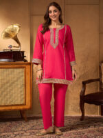 Pink Silk Blend Embroidered A-Line Cord Set