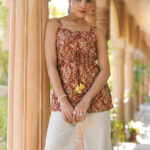 Rust Brown Pure Cotton Floral Printed A-Line Short Kurti
