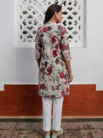 Cream Pure Cotton Floral Printed Straight Short Kurti - Image 2