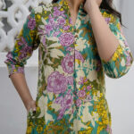 Multi Pure Cotton Floral Printed A-Line Short Kurti