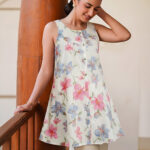 White Pure Cotton Floral Printed A-Line Short Kurti - Style 03902