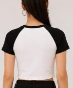 Womans Crop Top Grahic Printed Star Two-Tone Short Sleeve Graphic T-Shirt - Image 2