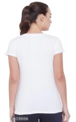 Women's White Printed Short Sleeves Polyester T-Shirt - Image 2