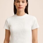 Women's White Ribbed Crop T-Shirt,