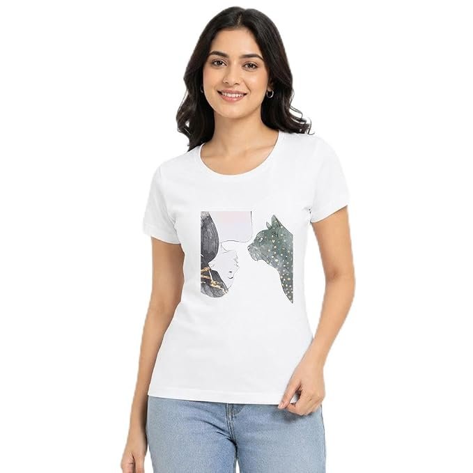 51UtfjWUoAL._SX679_.jpg Women's Polyester Graphic Printed T-Shirt, - Image 1