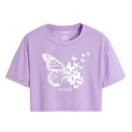 Womens Cotton Blend Butterfly Printed T-Shirt