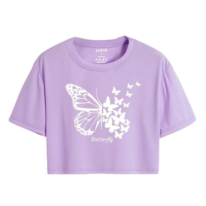 51cjwkdBc3L._SX679_.jpg Womens Cotton Blend Butterfly Printed T-Shirt - Image 1
