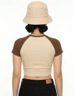 Womens Black Graphic Ruched Crop Top - Image 3