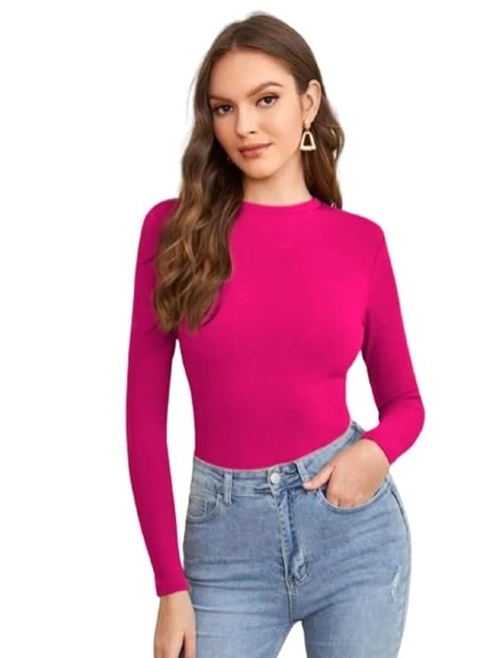 51lA5qZp3HL._SY741_.jpg Women's Full Sleeve Top Round Neck Casual Tshirt - Image 1