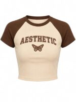 Womens Black Graphic Ruched Crop Top