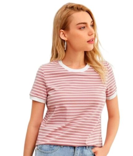 Women's Half Sleeve Round Neck Printed Fitted Tee