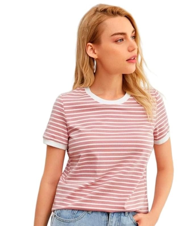 61mdEc9j2L._SX679_.jpg Women's Half Sleeve Round Neck Printed Fitted Tee - Image 1