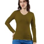Comfortable Fit V Neck Full Sleeves Solid Tshirt