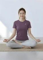Women Solid Round Neck Polyester Purple T-Shirt - Image 5