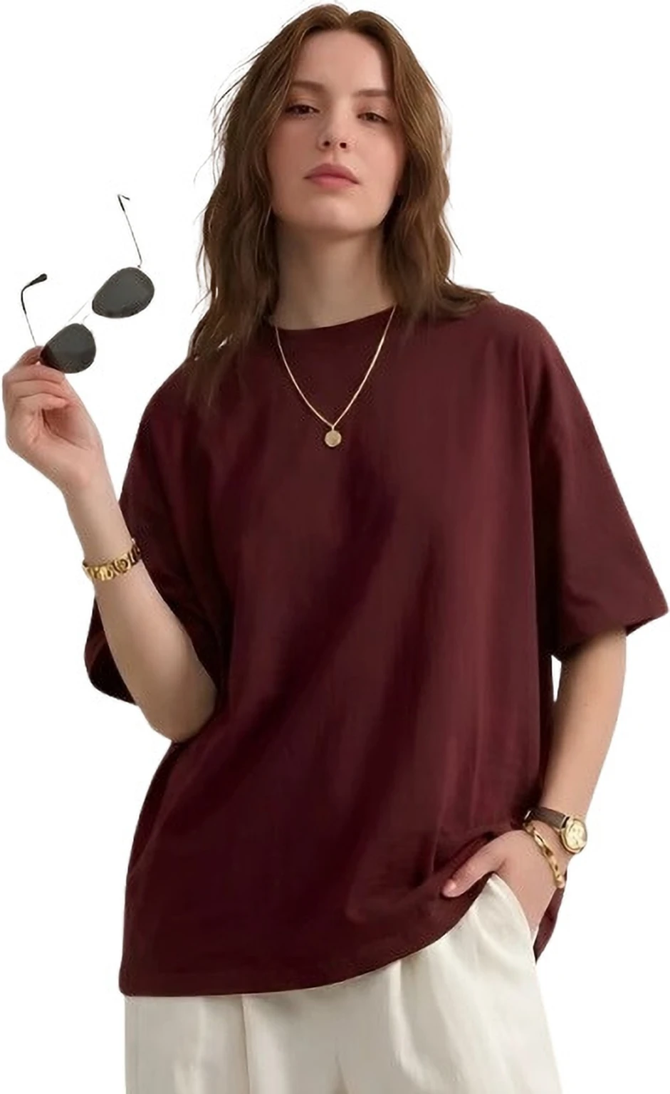 l-cbr-os-s-gkm3-original-imahpts8znmagcwp.webp Solid Round Neck Cotton Blend Maroon T-Shirt - Image 1