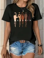 Women Printed Round Neck Pure Cotton Black T-Shirt - Image 3