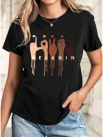 Women Printed Round Neck Pure Cotton Black T-Shirt