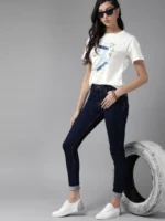 Women Printed Round Neck Pure Cotton White T-Shirt - Image 2