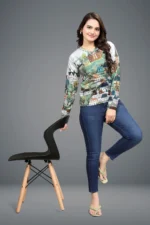 Women Printed Round Neck Polyester Grey T-Shirt - Image 4