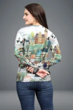 Women Printed Round Neck Polyester Grey T-Shirt - Image 2