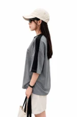Women Typography, Solid Round Neck Cotton Blend Grey, Black T-Shirt - Image 3