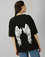 Women Printed Round Neck Cotton Blend Black T-Shirt - Image 2