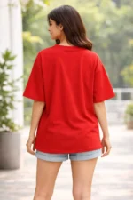 Women Printed Round Neck Cotton Blend Red T-Shirt - Image 2